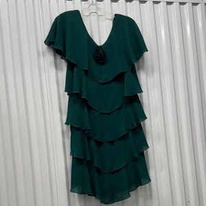 Festive Fun Ruffled Layers Green Midi Dress